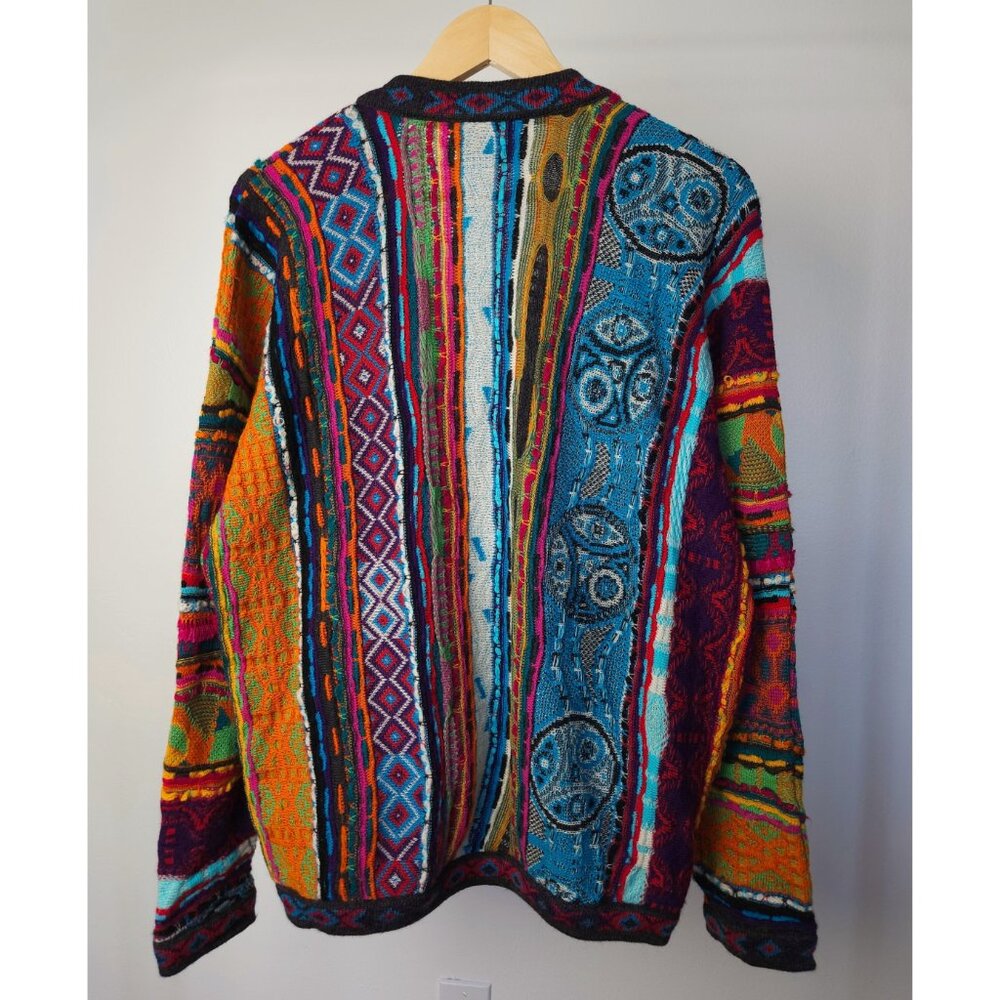 90s COOGI Australia crazy pattern 3D textured wool knitted sweater cardigan - Picture 10 of 12